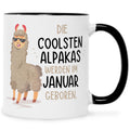 Bedruckte Tasse mit Spruch Die coolsten Alpakas