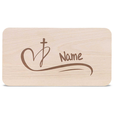 Frühstücksbrettchen mit Gravur "Herz mit Kreuz" mit Namen