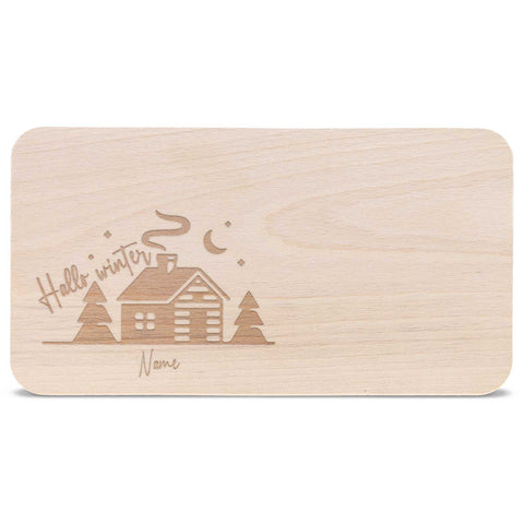 Frühstücksbrettchen aus Holz mit Gravur - Hello Winter - Personalisiert mit Name - Weihnachtsdeko