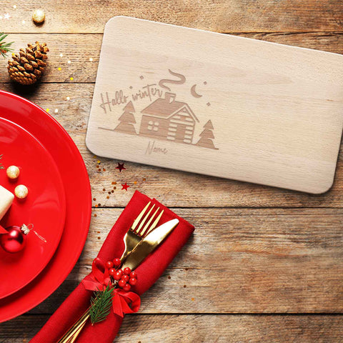 Frühstücksbrettchen aus Holz mit Gravur - Hello Winter - Personalisiert mit Name - Weihnachtsdeko