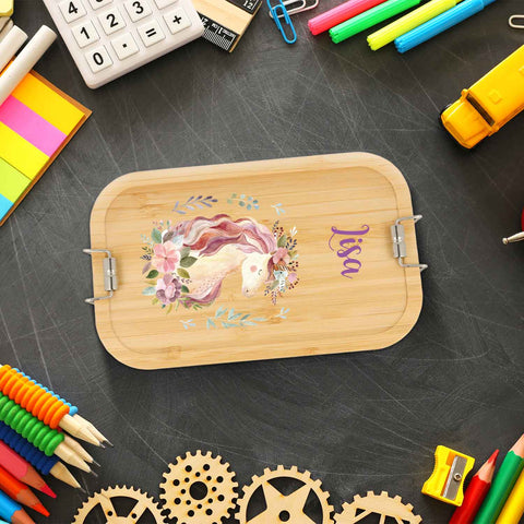 Brotdose mit Deckel für Kinder mit UV-Druck im "Einhorn" Design
