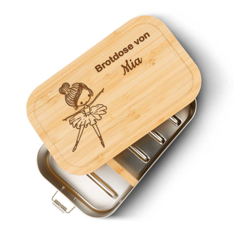 Brotdose mit graviertem Deckel für Kinder im "Ballerina" Design