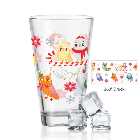 Leonardo Wasserglas mit UV-Druck - Wintereulen Motiv - zu Weihnachten