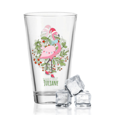 Leonardo Wasserglas mit UV-Druck - Winterflamingo Motiv - zu Weihnachten - Personalisiert mit Name
