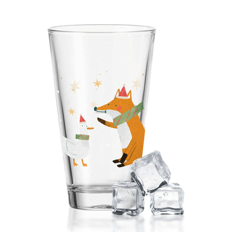 Leonardo Wasserglas mit UV-Druck - Winterfuchs und Gans Motiv - zu Weihnachten