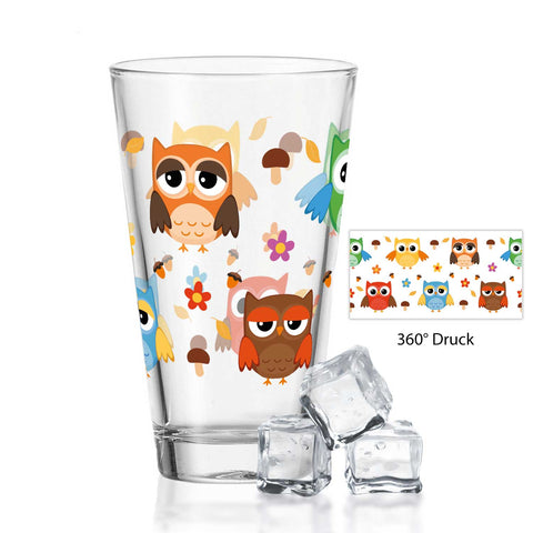 Leonardo Wasserglas mit UV-Druck "Eulen" - Für Kinder im 360° Design