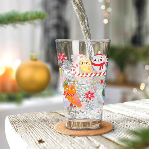 Leonardo Wasserglas mit UV-Druck - Wintereulen Motiv - zu Weihnachten