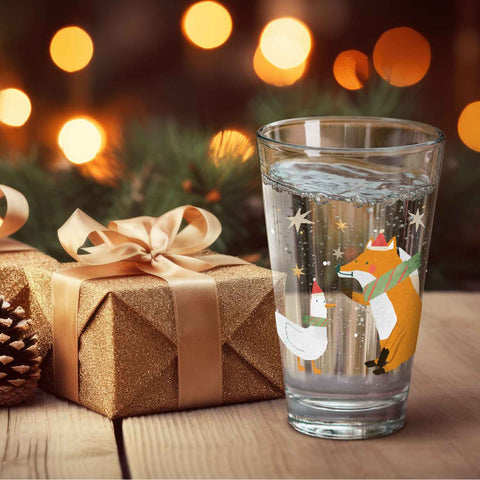 Leonardo Wasserglas mit UV-Druck - Winterfuchs und Gans Motiv - zu Weihnachten