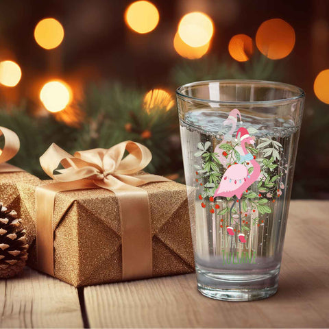 Leonardo Wasserglas mit UV-Druck - Winterflamingo Motiv - zu Weihnachten - Personalisiert mit Name