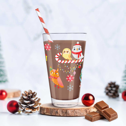 Leonardo Wasserglas mit UV-Druck - Wintereulen Motiv - zu Weihnachten