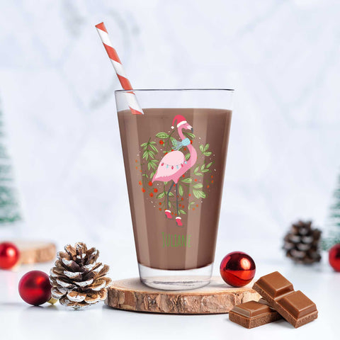 Leonardo Wasserglas mit UV-Druck - Winterflamingo Motiv - zu Weihnachten - Personalisiert mit Name
