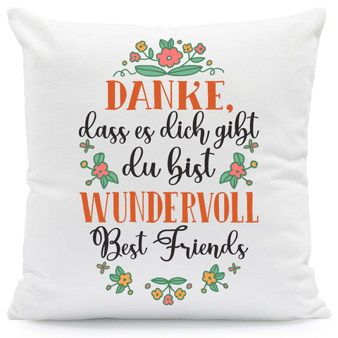 Bedrucktes Kissen mit Spruch Danke, dass es dich gibt du bist wundervoll