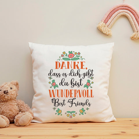 Bedrucktes Kissen mit Spruch Danke, dass es dich gibt du bist wundervoll