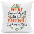Bedrucktes Kissen mit Spruch Danke, dass es dich gibt du bist wundervoll