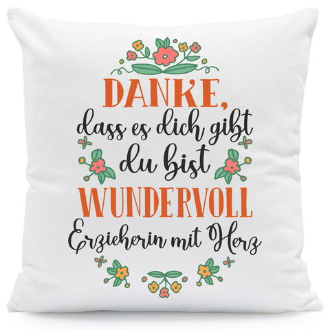Bedrucktes Kissen mit Spruch Danke, dass es dich gibt du bist wundervoll