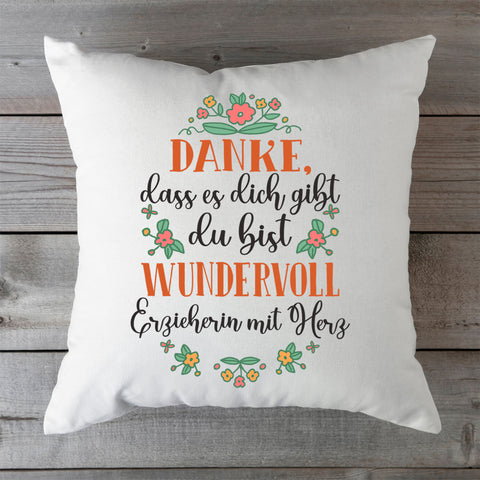 Bedrucktes Kissen mit Spruch Danke, dass es dich gibt du bist wundervoll
