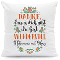 Bedrucktes Kissen mit Spruch Danke, dass es dich gibt du bist wundervoll