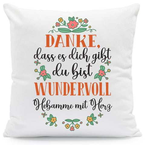 Bedrucktes Kissen mit Spruch Danke, dass es dich gibt du bist wundervoll