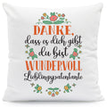 Bedrucktes Kissen mit Spruch Danke, dass es dich gibt du bist wundervoll