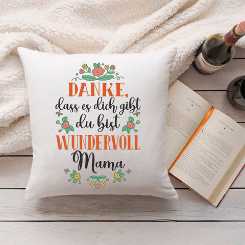 Bedrucktes Kissen mit Spruch Danke, dass es dich gibt du bist wundervoll