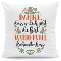 Bedrucktes Kissen mit Spruch Danke, dass es dich gibt du bist wundervoll