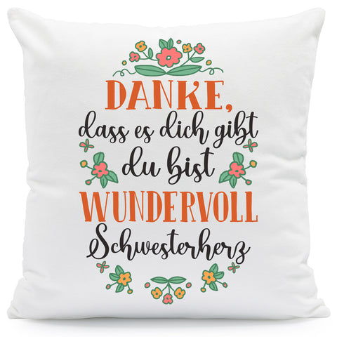 Bedrucktes Kissen mit Spruch Danke, dass es dich gibt du bist wundervoll