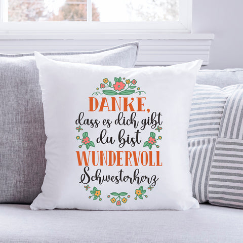 Bedrucktes Kissen mit Spruch Danke, dass es dich gibt du bist wundervoll