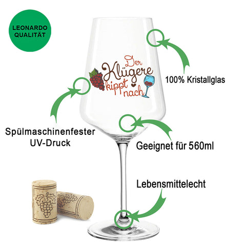 Leonardo Weinglas mit UV-Druck "Der Klügere kippt nach V2"