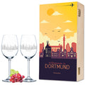 Leonardo Weingläser mit Skyline Dortmund Gravur als Set inkl. bedruckter Holzkiste