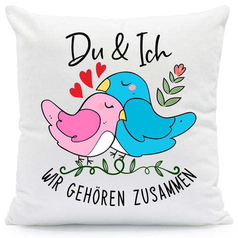 Bedrucktes Kissen mit Spruch Du & Ich wir gehören zusammen
