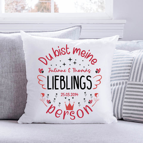 Bedrucktes Kissen mit Motiv Du bist meine Lieblingsperson