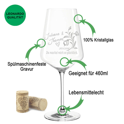 Leonardo Weinglas mit Gravur "Du machst mich so glücklich"