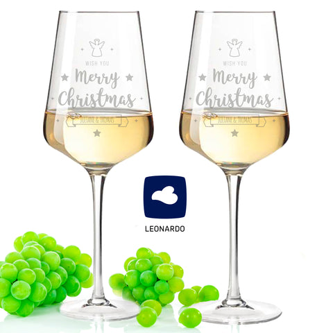 Leonardo Puccini Weißweingläser mit Gravur im "Most wonderful Wine" Design als Set inkl. Holzkiste