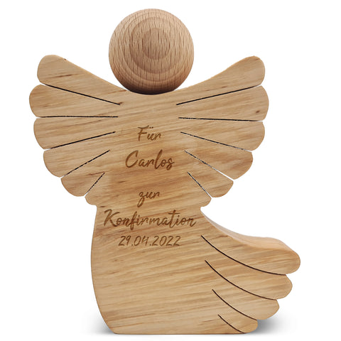 Tischdekoration aus Holz - gravierter Engel - Personalisiert mit Namen & Datum