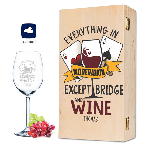 Leonardo Weinglas mit Gravur "Everything in moderation except Bridge and Wine"