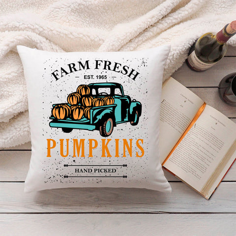 Bedrucktes Kissen mit Spruch Farm fresh pumpkins