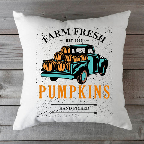 Bedrucktes Kissen mit Spruch Farm fresh pumpkins