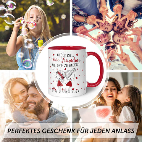Bedruckte Tasse mit Spruch Glück ist eine Freundin