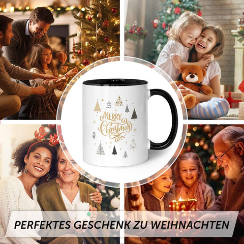 Bedruckte Tasse mit Weihnachtsmotiv im Weihnachtsbäume Design