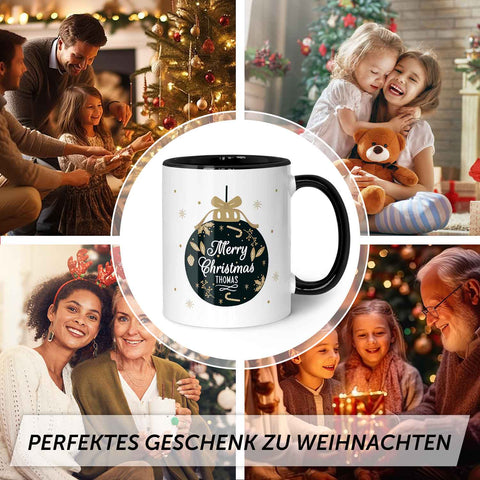 Bedruckte Tasse mit Weihnachtsmotiv im Weihnachtskugel Design