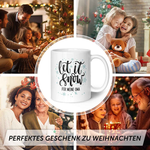 Bedruckte Tasse mit Weihnachtsmotiv im Let it Snow Design