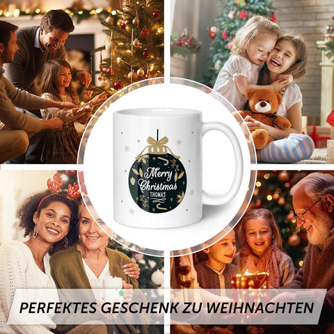Bedruckte Tasse mit Weihnachtsmotiv im Weihnachtskugel Design