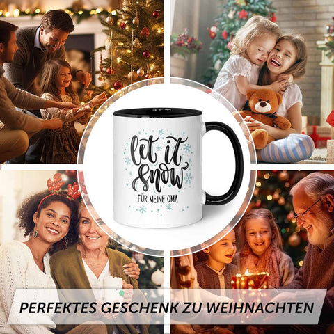 Bedruckte Tasse mit Weihnachtsmotiv im Let it Snow Design