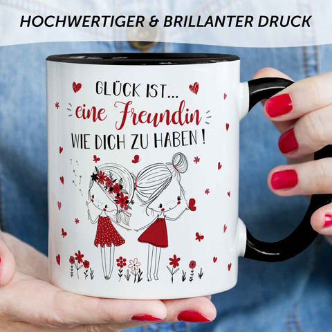 Bedruckte Tasse mit Spruch Glück ist eine Freundin