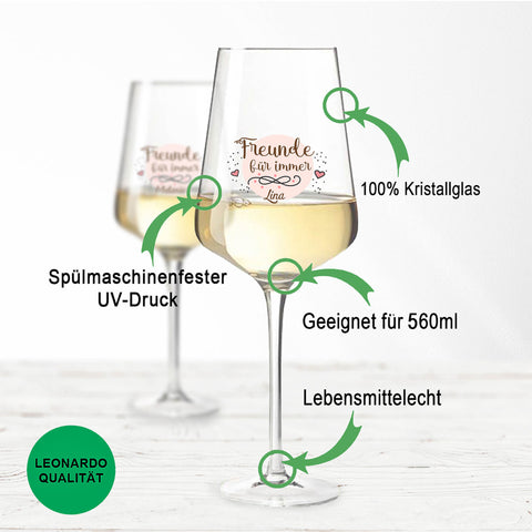 Leonardo Weingläser "Freunde für immer" mit Namen UV-Druck im Set
