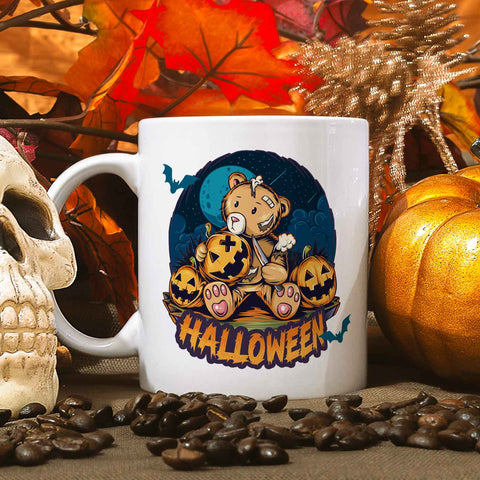Bedruckte Tasse mit Motiv im Halloween Teddy Design