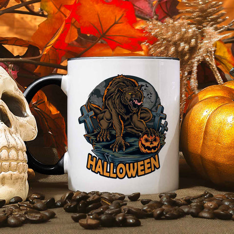 Bedruckte Tasse mit Motiv im Halloween Werwolf Design