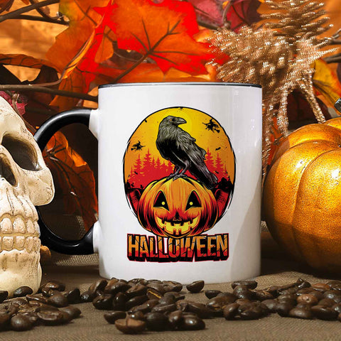 Bedruckte Tasse mit Motiv im Halloween Raben Design