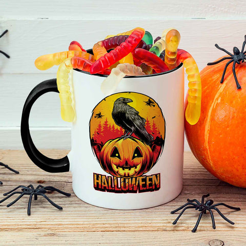 Bedruckte Tasse mit Motiv im Halloween Raben Design