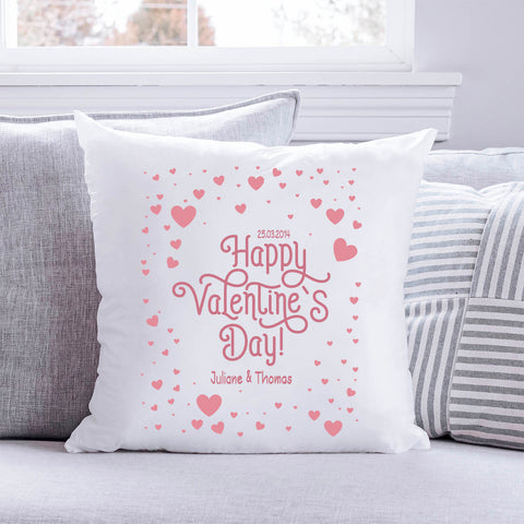 Bedrucktes Kissen mit Motiv Happy Valentines day Hearts